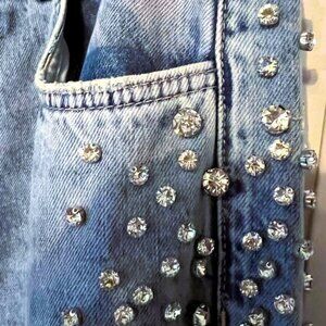 Wide Legged STUDDED 5 Pockets Stone Washed Jeans
